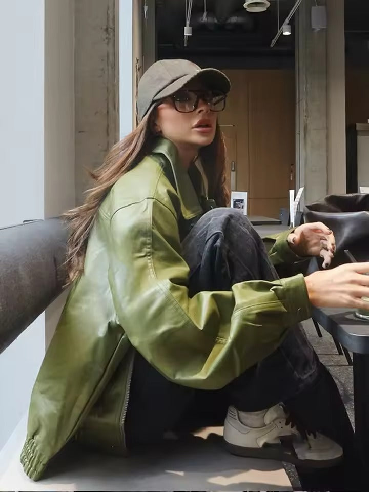 Drune | Immitierte Lederjacke mit Gürtel für Frauen