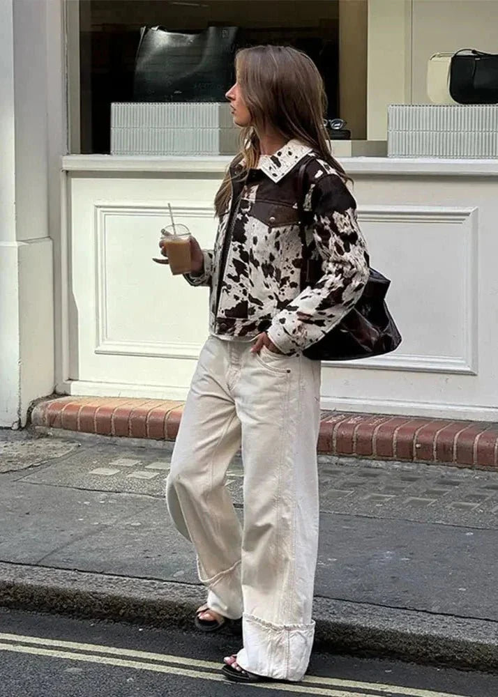 Drune | Print Corduroy Jacke - Trendy Statement Piece - Weiches Material - Lässige Outerwear