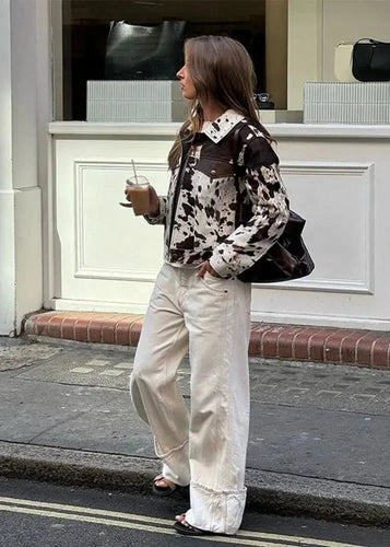 Drune | Print Corduroy Jacke - Trendy Statement Piece - Weiches Material - Lässige Outerwear