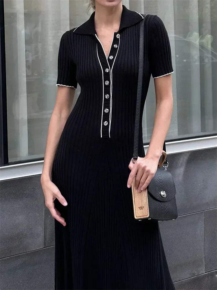 Drune | Patchwork Revers Strick Maxi Kleid