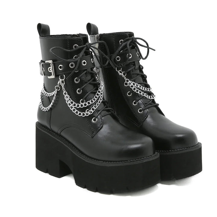Drune | Frauen Plattform Schuhe Schwarze Gothic Schnalle Pu Leder Frau Creeper Punk Schuhe Weiblich Schwarze Stiefeletten Kurze Kampf Stiefel für Frauen