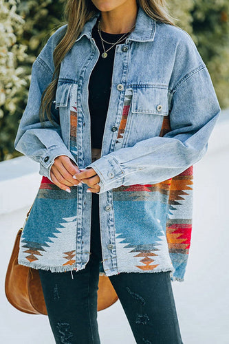 Drune | Aztec Revers Tasche Denim Patchwork Jacke