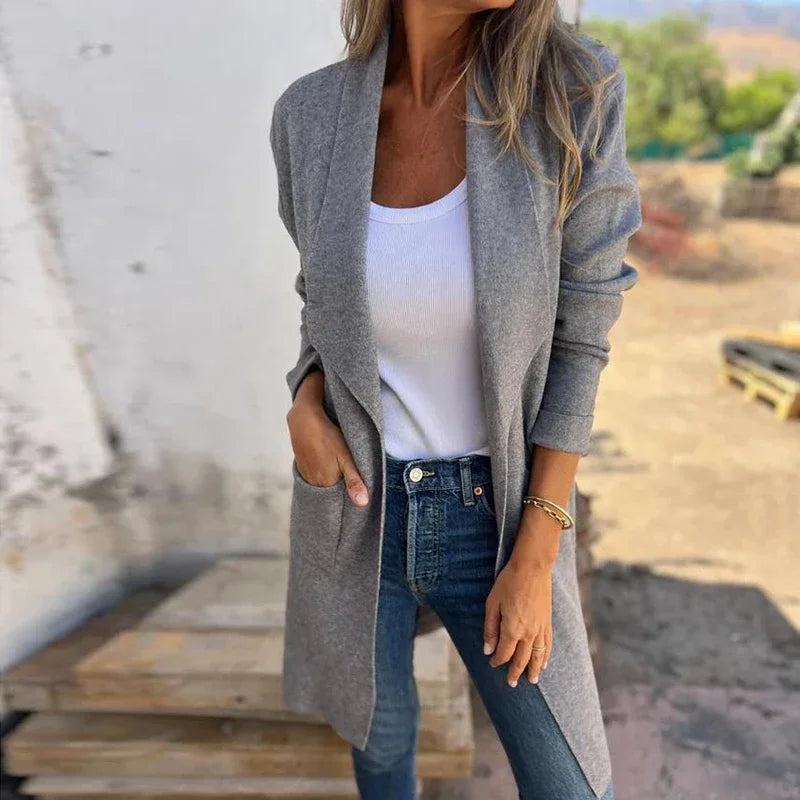 Drune | Einfarbiger Mid-Length Cardigan Mantel