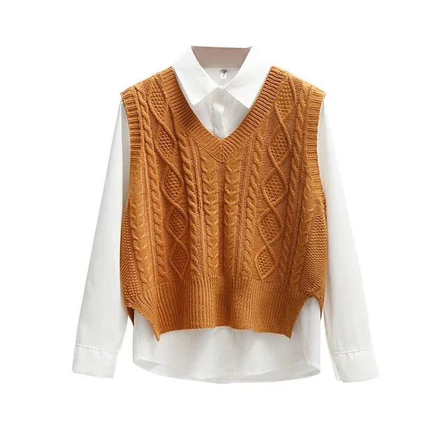 Drune | Damen Kabelstrick Pullover Weste