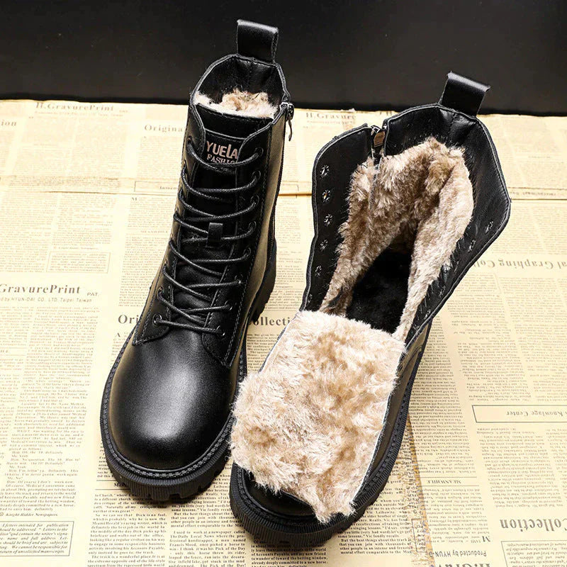 Drune | Damen Schnürstiefel - gefütterte Winterstiefel mit Reißverschluss und robuster Sohle