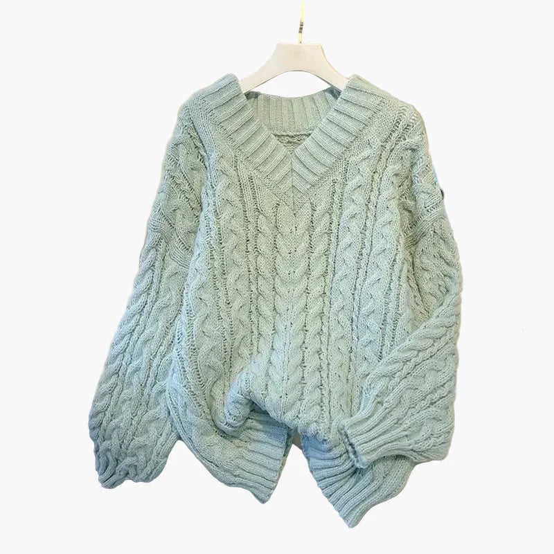 Drune | Grobstrick Pullover V-Ausschnitt Winter Freizeit Twist-Design