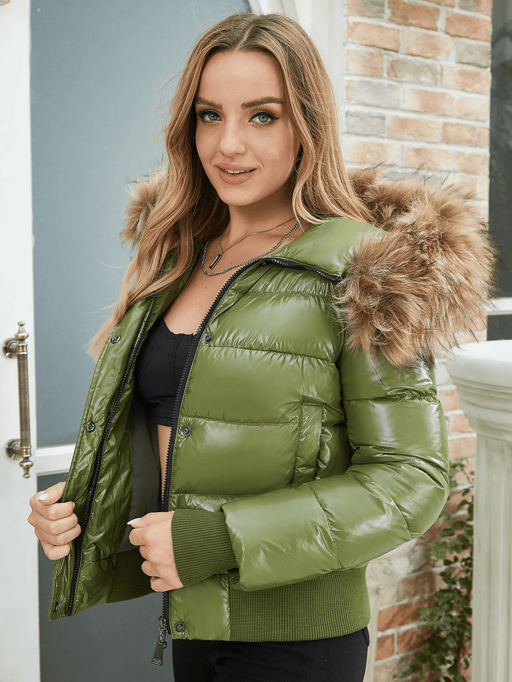 Drune | Pufferjacke mit metallisch imitiertem Pelzbesatz für Frauen