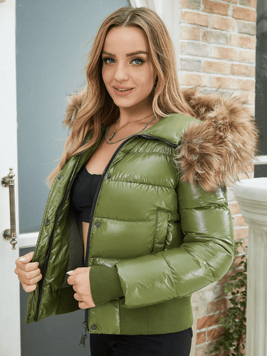 Drune | Pufferjacke mit metallisch imitiertem Pelzbesatz für Frauen