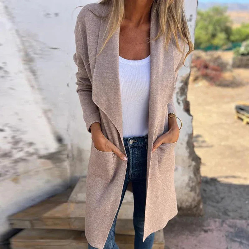 Drune | Einfarbiger Mid-Length Cardigan Mantel
