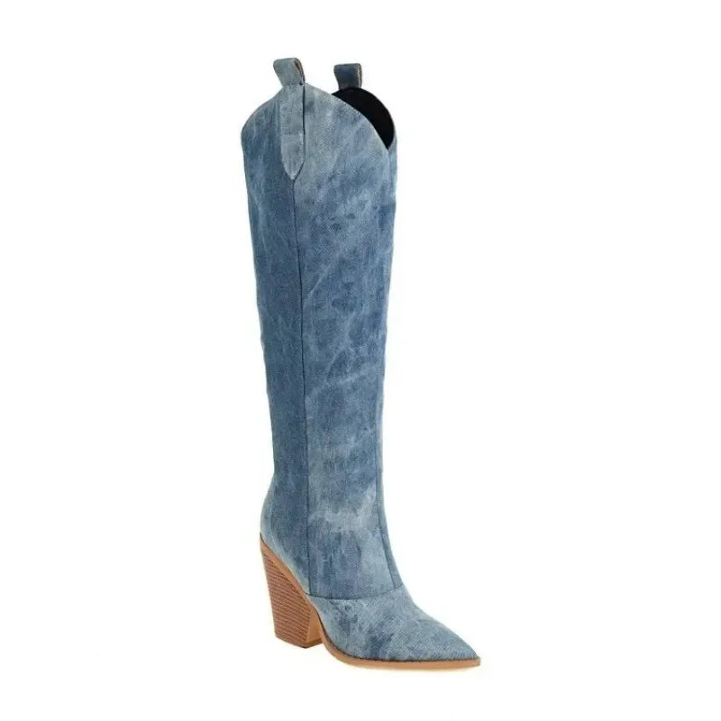 Drune | Knielange Denim Stiefel
