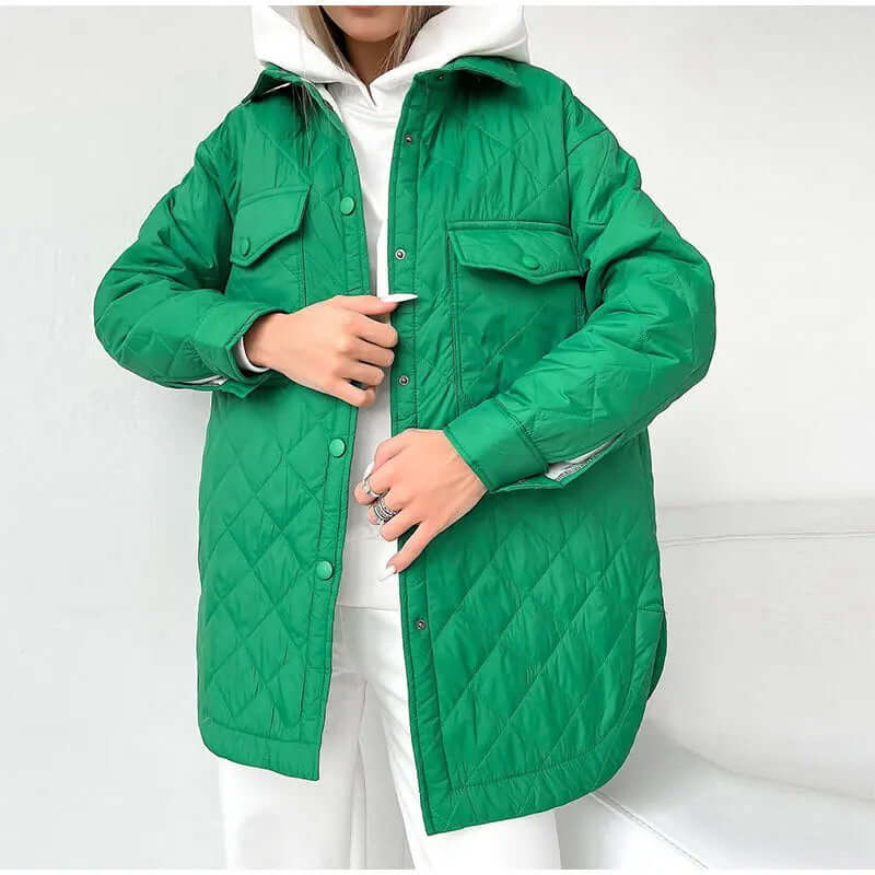 Drune | Klassische Gesteppte Damenjacke Mit Druckknopfverschluss Und Taillengürtel