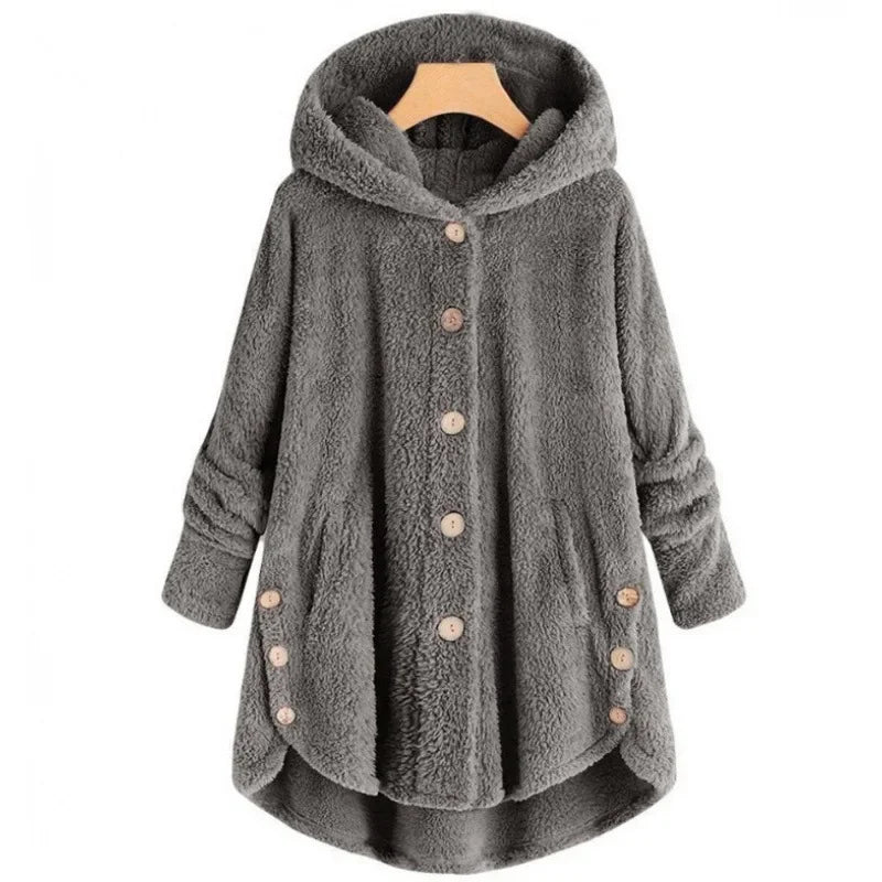 Drune | Damen Fleecejacke – Lässig Schnitt – Kapuze – Druckknopfverschluss – Plüschweicher Griff – Taschen