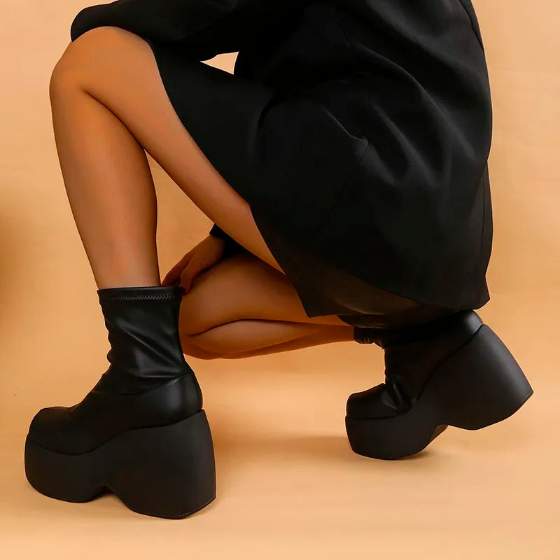 Drune | Gothic Chunky Platform Stiefeletten mit Reißverschluss
