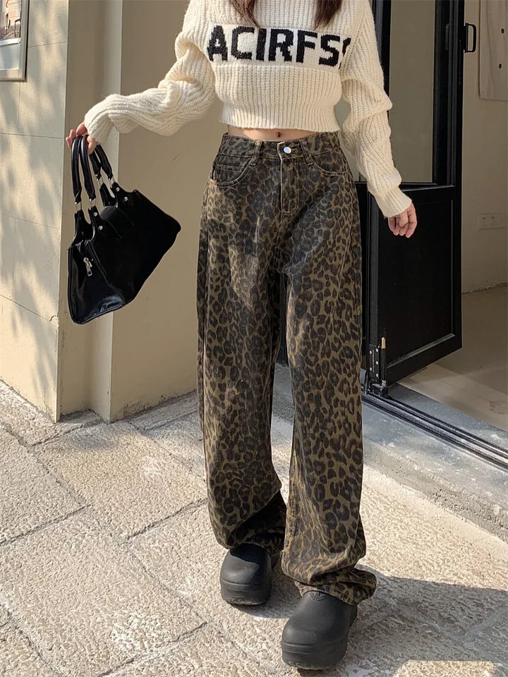 Drune | Modische Leopardenmuster Jeans Für Damen