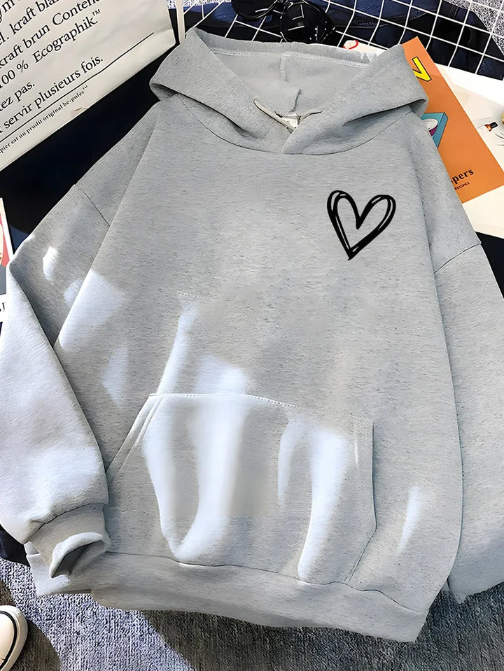 Drune | Hoodie mit Herzprint Polyester Komfortabel und Trendy