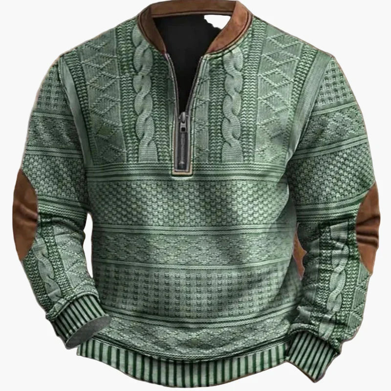 Drune | Halbzipper Pullover - Modischer Strick-Look für Herbst und Winter, Warmes Sweatshirt mit Stehkragen und Ellbogen-Patches, Freizeit & Alltag