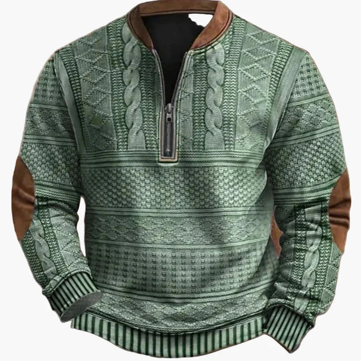 Drune | Halbzipper Pullover - Modischer Strick-Look für Herbst und Winter, Warmes Sweatshirt mit Stehkragen und Ellbogen-Patches, Freizeit & Alltag