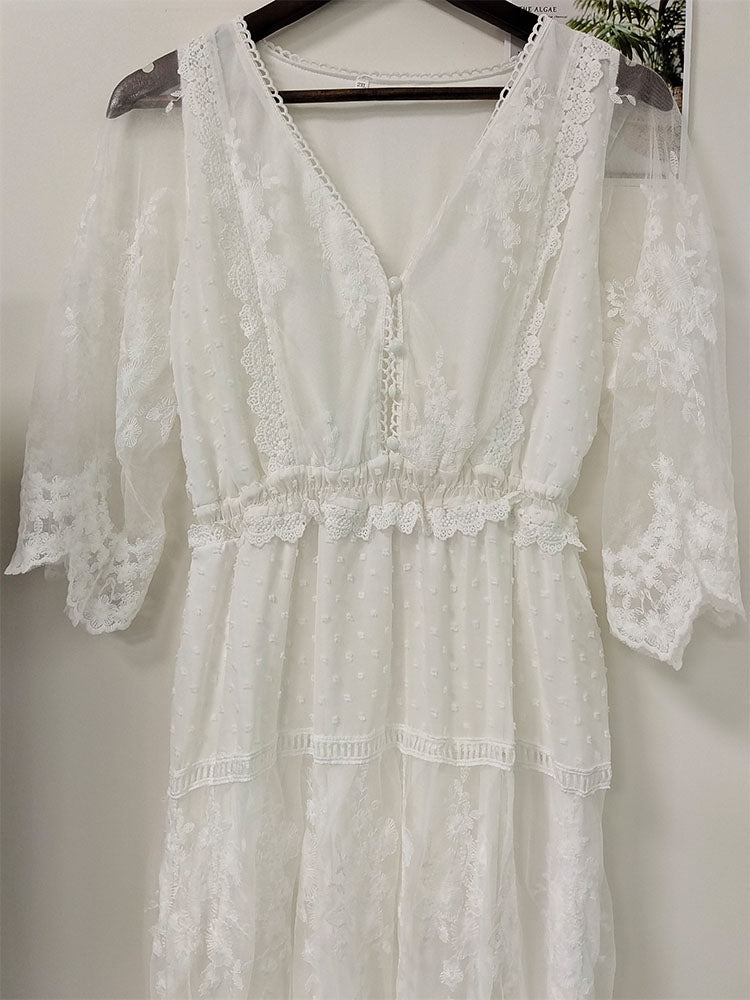 Drune | Cross Halbtransparente Spitzen Maxikleid