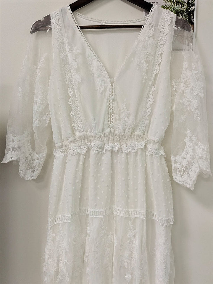 Drune | Cross Halbtransparente Spitzen Maxikleid