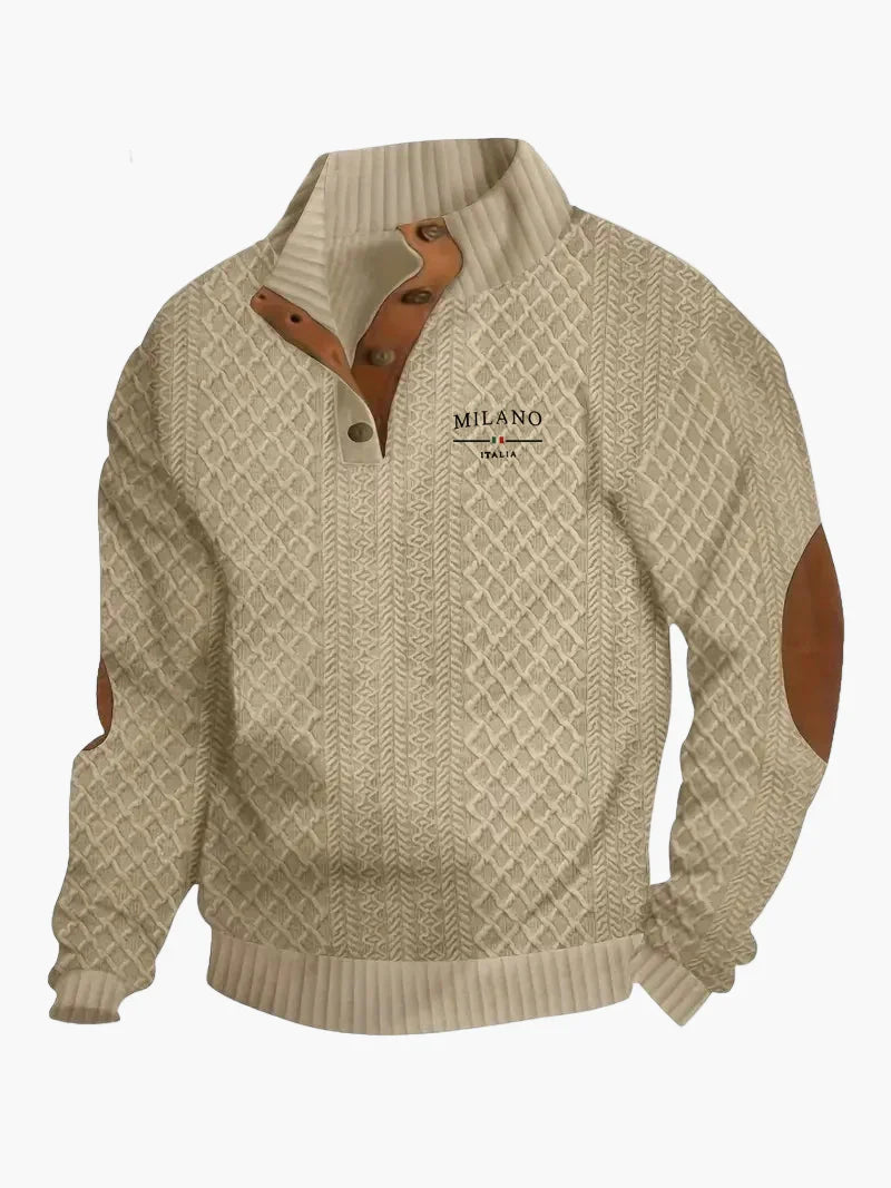 Drune | Pullover Milano Italia Vintage Strickpullover mit Stehkragen und Ellbogen-Patches - Modischer Freizeitpullover