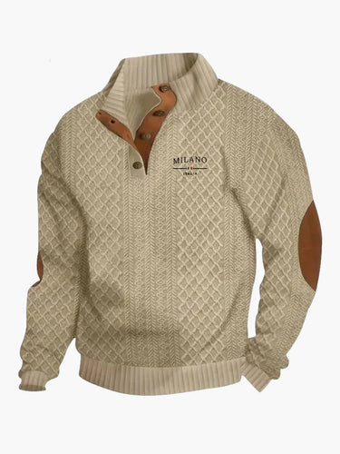 Drune | Pullover Milano Italia Vintage Strickpullover mit Stehkragen und Ellbogen-Patches - Modischer Freizeitpullover