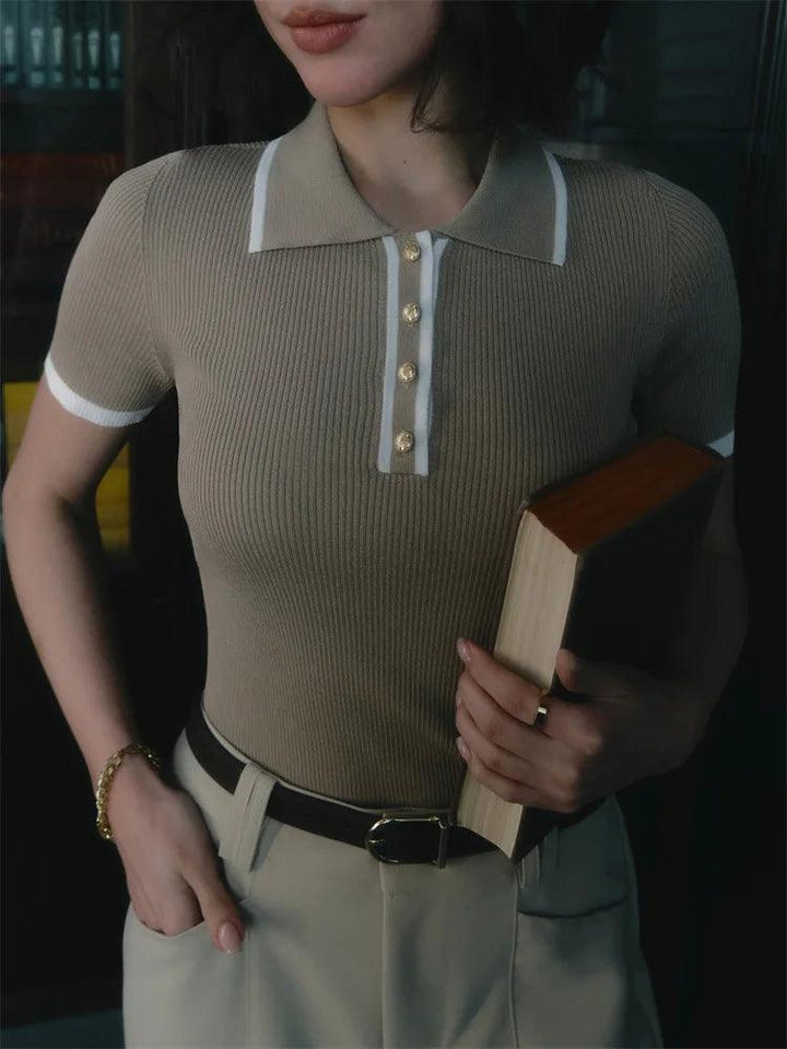 Drune | Strick Poloshirt Gerippter Stretchstoff