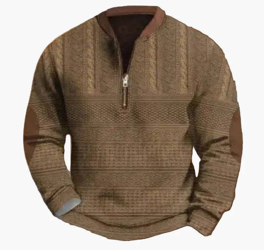 Drune | Halbzipper Pullover - Modischer Strick-Look für Herbst und Winter, Warmes Sweatshirt mit Stehkragen und Ellbogen-Patches, Freizeit & Alltag