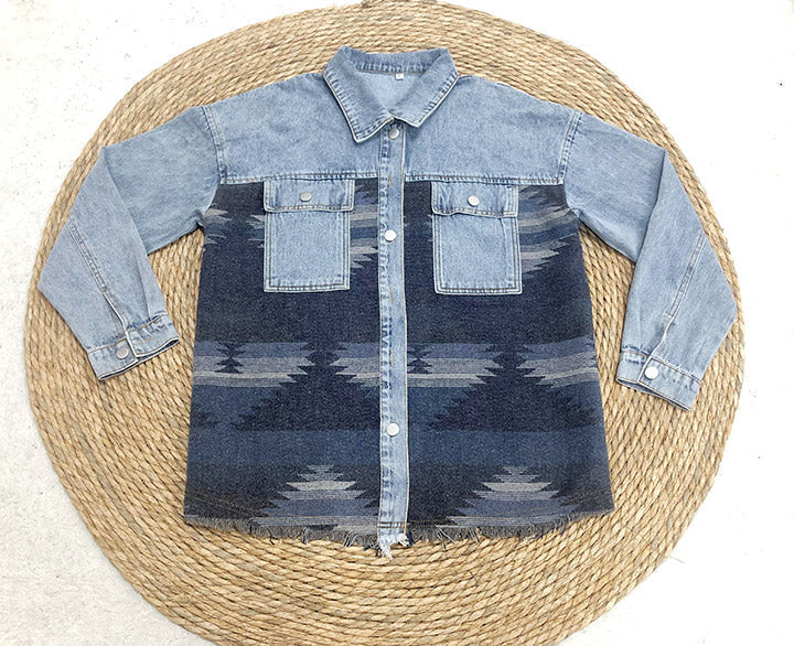 Drune | Aztec Revers Tasche Denim Patchwork Jacke