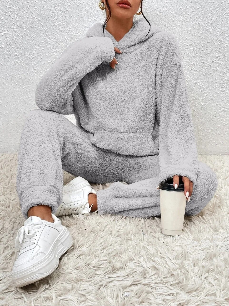 Drune | Kapuzenpullover Weiches Sherpa Fleece Lässige Passform Langärmlig Und Warm