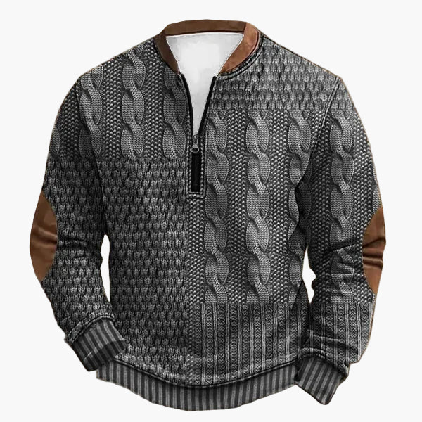 Drune | Strickpullover mit Zopfmuster und Viertelreißverschluss - Modischer Freizeitpullover für Herbst und Winter
