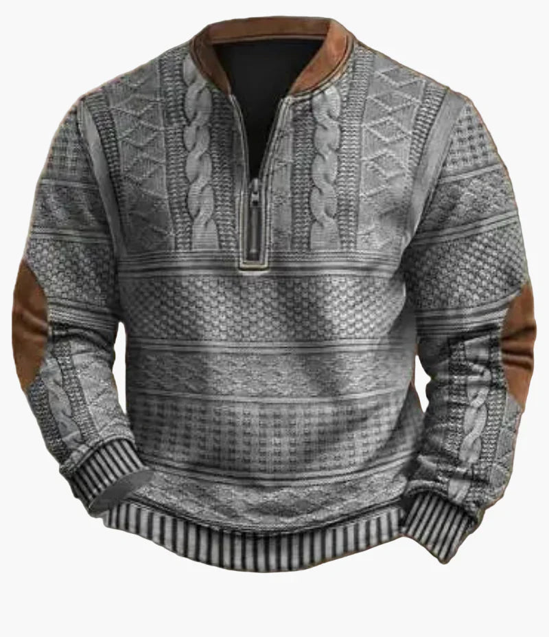 Drune | Halbzipper Pullover - Modischer Strick-Look für Herbst und Winter, Warmes Sweatshirt mit Stehkragen und Ellbogen-Patches, Freizeit & Alltag