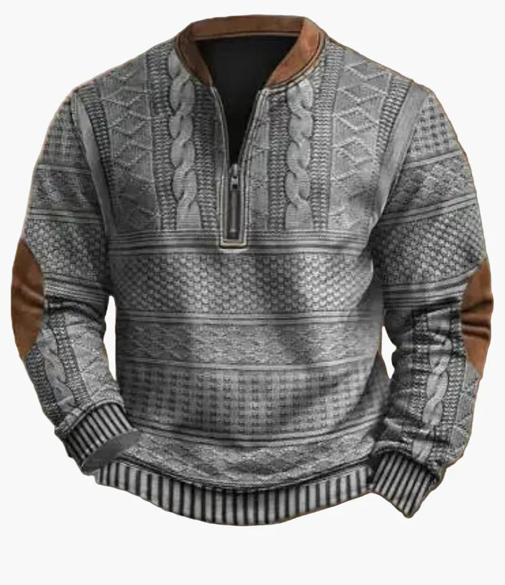 Drune | Halbzipper Pullover - Modischer Strick-Look für Herbst und Winter, Warmes Sweatshirt mit Stehkragen und Ellbogen-Patches, Freizeit & Alltag