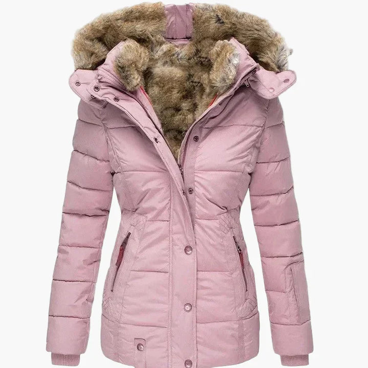 Drune | Winter Steppjacke mit Kapuze und Kunstfell - Modische Figurbetonung, Ideal für kalte Tage