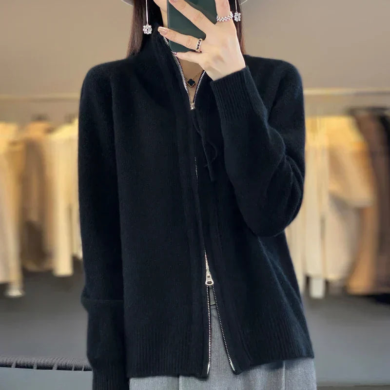 Drune | Woll Cardigan Doppelter Reißverschluss und Hoher Kragen Weich und Elegant