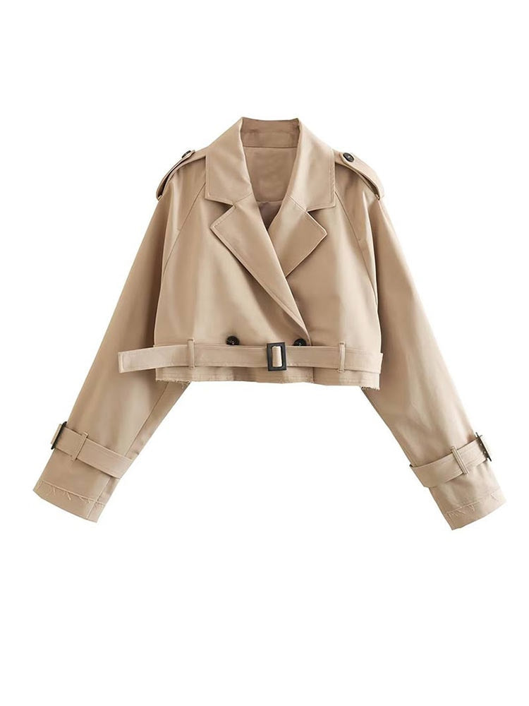 Drune | cropped Trenchcoat - stilvolle leichte beige Jacke für lässige oder geschäftliche Looks - vielseitige Outerwear für jeden Anlass