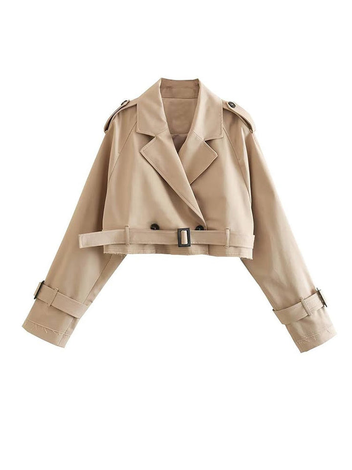 Drune | cropped Trenchcoat - stilvolle leichte beige Jacke für lässige oder geschäftliche Looks - vielseitige Outerwear für jeden Anlass