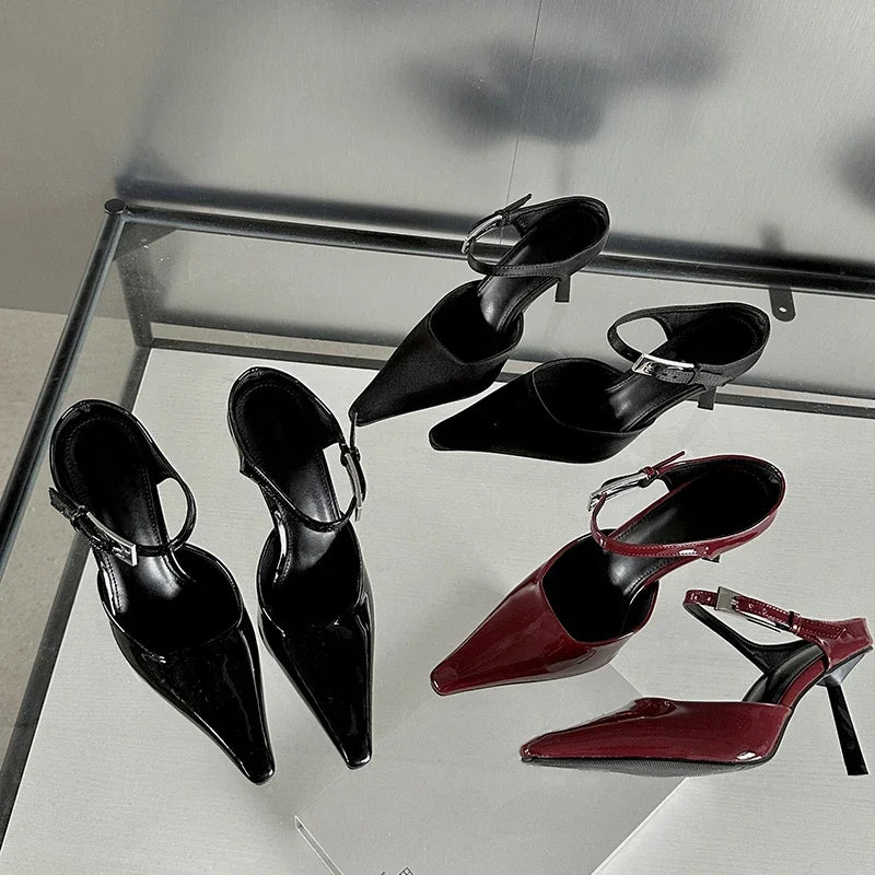 Drune | Eilyken Neu Design Hochhackige Damen Pumps Riemen Mules Schleifen Sexy Spitz Zehen Hochzeit Bankett Damenschuhe