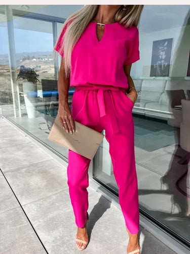 Drune | Eleganter Jumpsuit mit Kurzen Ärmeln und Gürtel