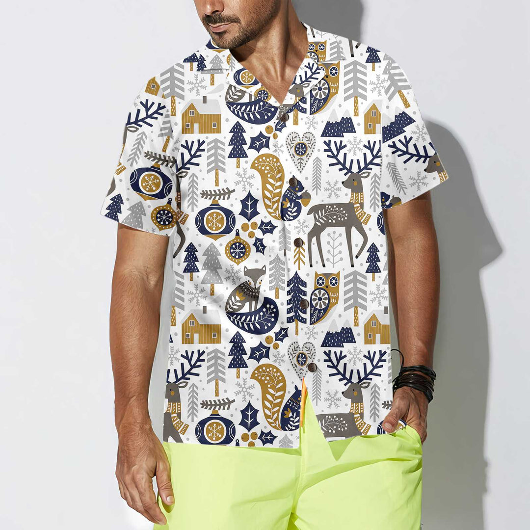 Drune | Skandinavisches Weihnachtshemd für Herren Hawaiian Shirt, Weihnachts-Hawaiian-Shirt Geschenkidee