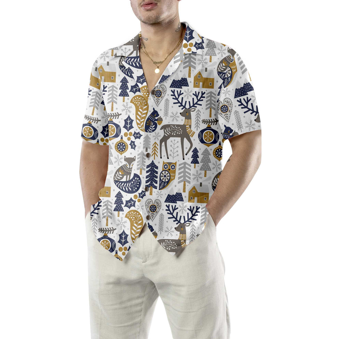 Drune | Skandinavisches Weihnachtshemd für Herren Hawaiian Shirt, Weihnachts-Hawaiian-Shirt Geschenkidee