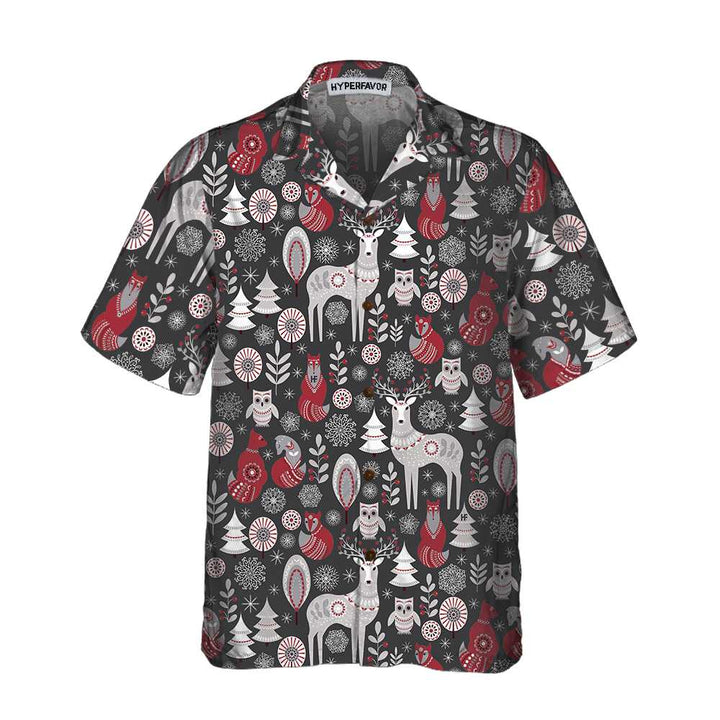 Drune | Skandinavische Waldtiere Hawaiian Shirt, Cooles Weihnachtshemd für Männer & Frauen