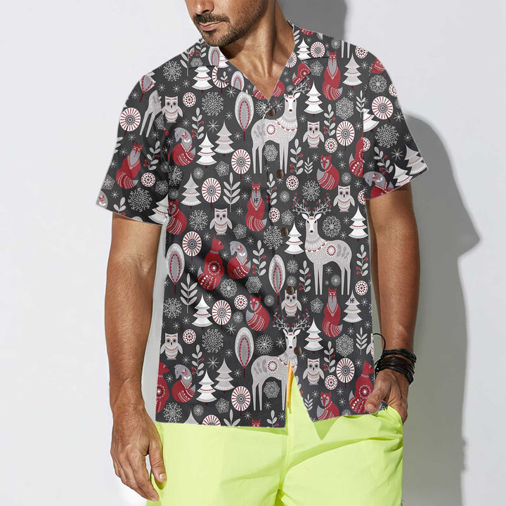 Drune | Skandinavische Waldtiere Hawaiian Shirt, Cooles Weihnachtshemd für Männer & Frauen