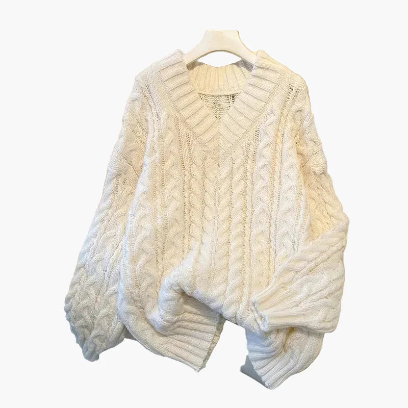 Drune | Grobstrick Pullover V-Ausschnitt Winter Freizeit Twist-Design