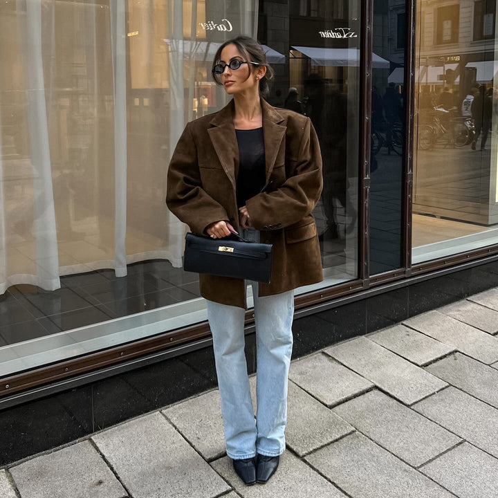 Drune | Lässige Wildlederjacke mit retro Samt-Revers
