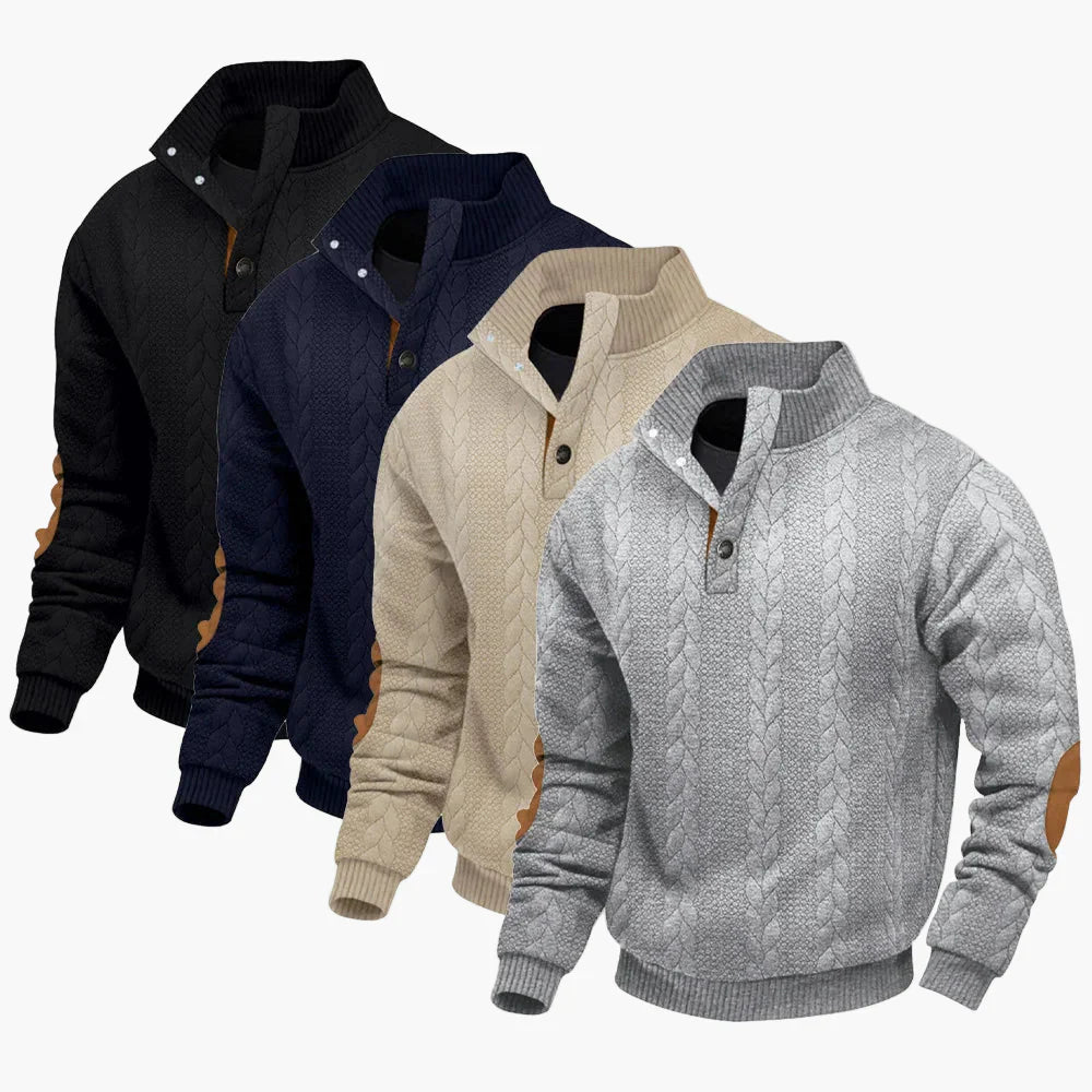 Drune | Strickpullover mit Stehkragen und Ellenbogenpatches - Lässiger Outdoor-Style für Alltag & Freizeit