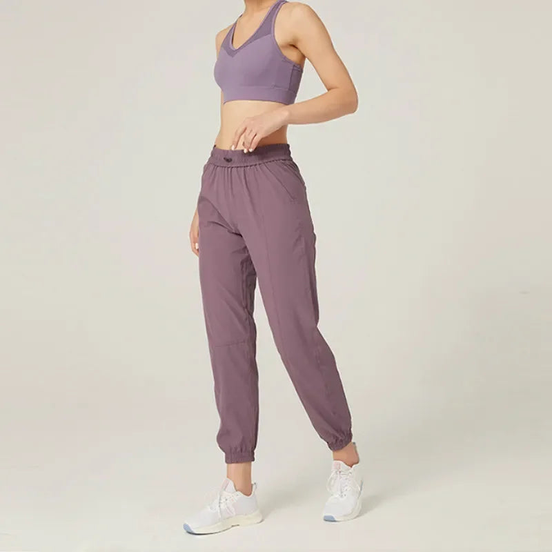 Drune | Stoff Schnürsenkel Lauf Sport Joggers Frauen Schnell Trocknend Athletic Fitness Trainings Sweatpants mit Zwei Taschen Bewegung Hosen