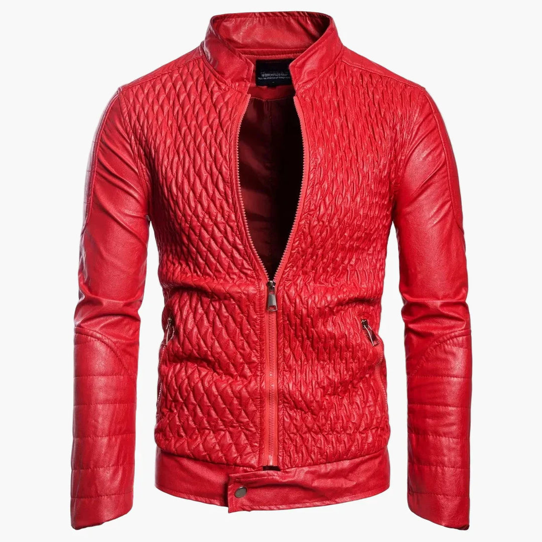 Drune | Übergangsjacke im Biker-Stil mit Stehkragen und Rauten-Design - Perfekt für Alltag und Freizeit