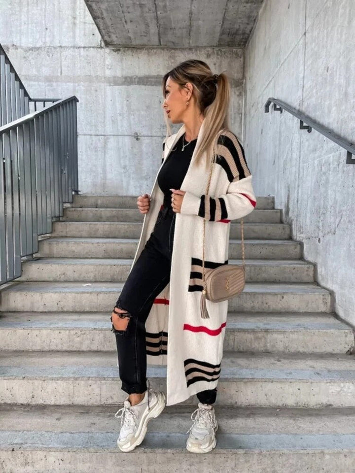 Drune - Lange gestreifte Strickjacke