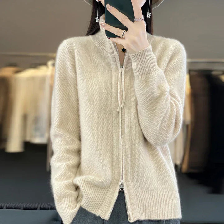 Drune | Woll Cardigan Doppelter Reißverschluss und Hoher Kragen Weich und Elegant