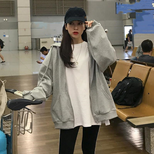 Drune | Zip-up Oversized Solid Pocket Hooded Langarm Lose Baseball Jacke